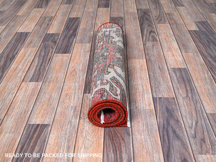 2'1" x 5'4" Vintage Hand Knotted Red Wool Runner Oriental Rug - MOA102638