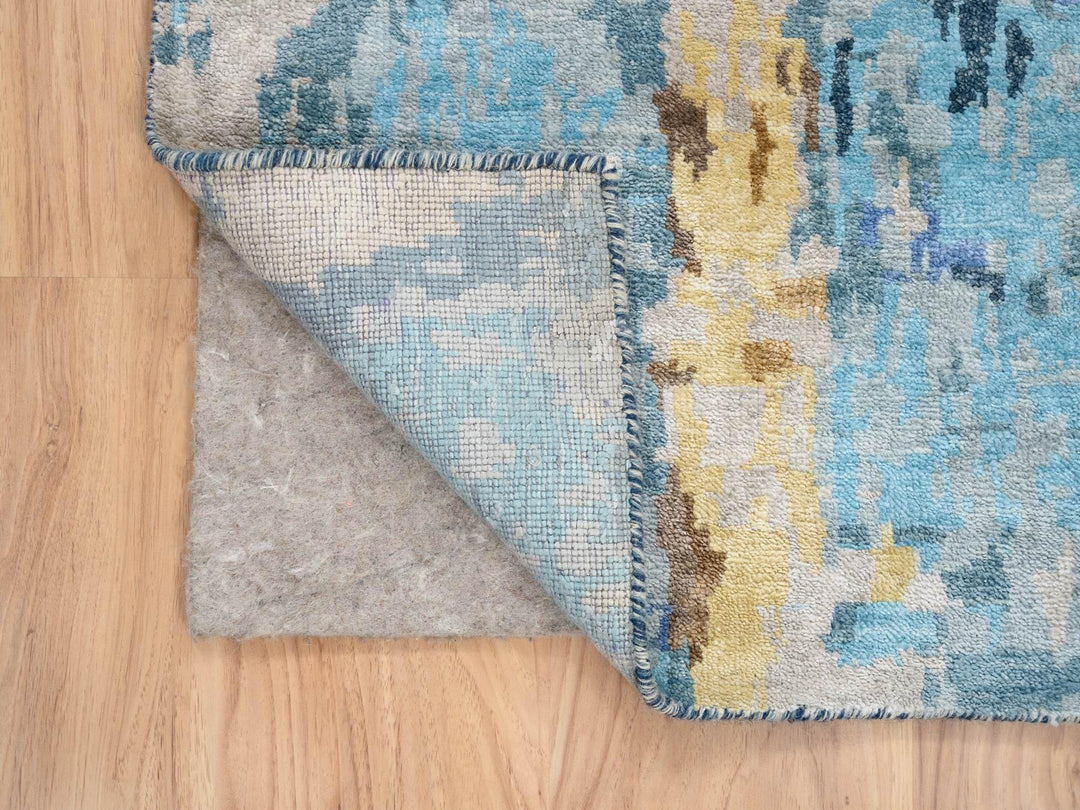 2'8" x 9'9" New Hand Knotted Blue Wool & Silk Runner Oriental Rug - MOA10263910