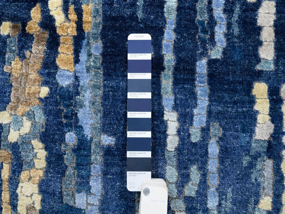 2'8" x 9'9" New Hand Knotted Blue Wool & Silk Runner Oriental Rug - MOA10263910