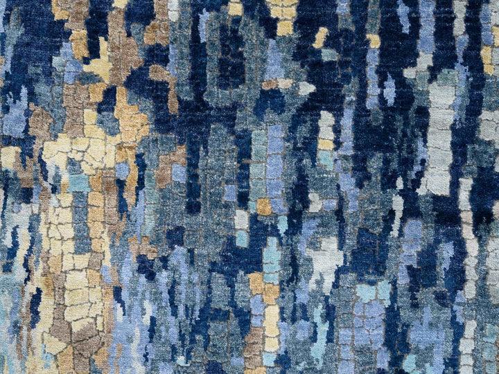 2'8" x 9'9" New Hand Knotted Blue Wool & Silk Runner Oriental Rug - MOA10263910