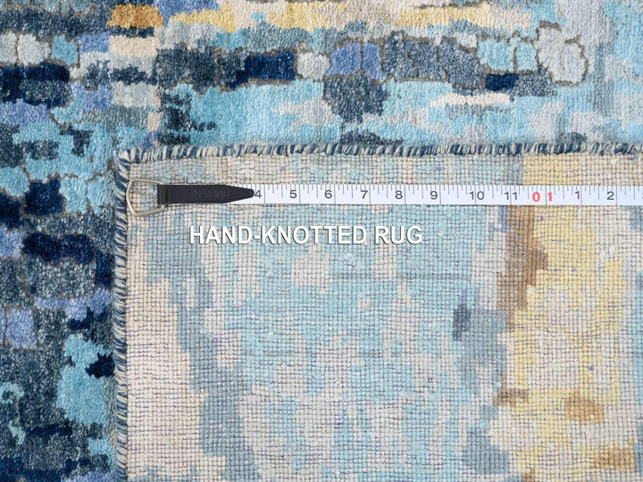 2'8" x 9'9" New Hand Knotted Blue Wool & Silk Runner Oriental Rug - MOA10263910