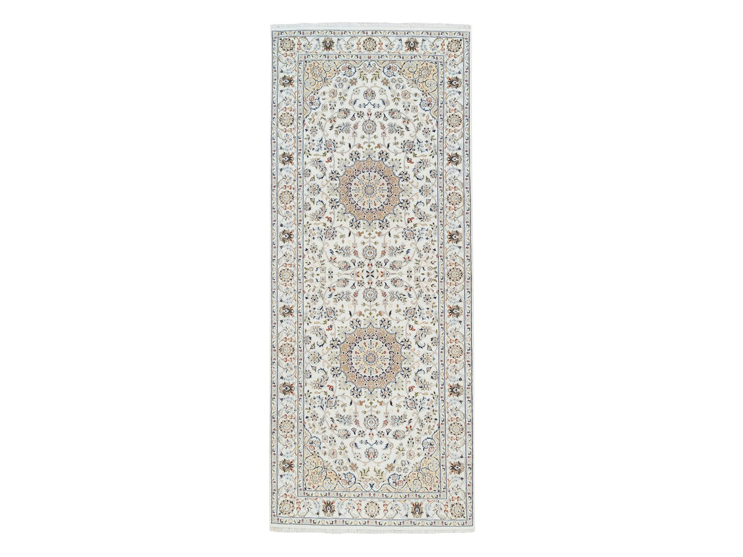 4'2" x 10'1" New Hand Knotted Ivory Wool Runner Oriental Rug - MOA10263964