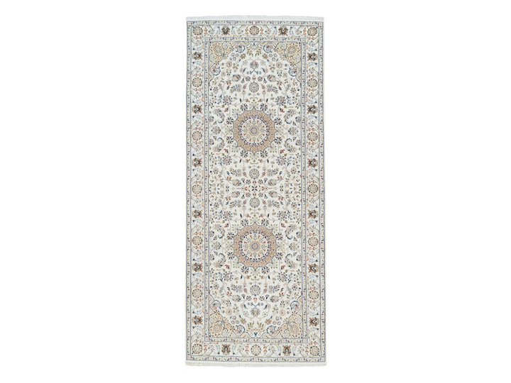 4'2" x 10'1" New Hand Knotted Ivory Wool Runner Oriental Rug - MOA10263964