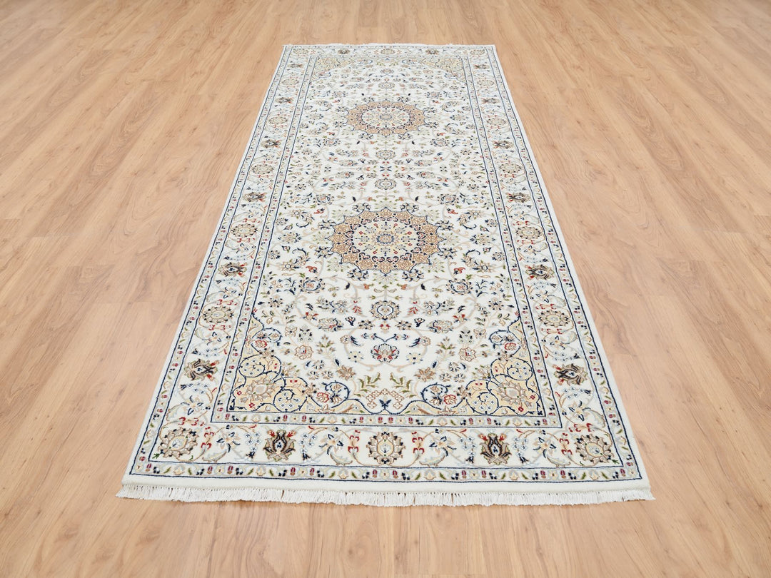 4'2" x 10'1" New Hand Knotted Ivory Wool Runner Oriental Rug - MOA10263964