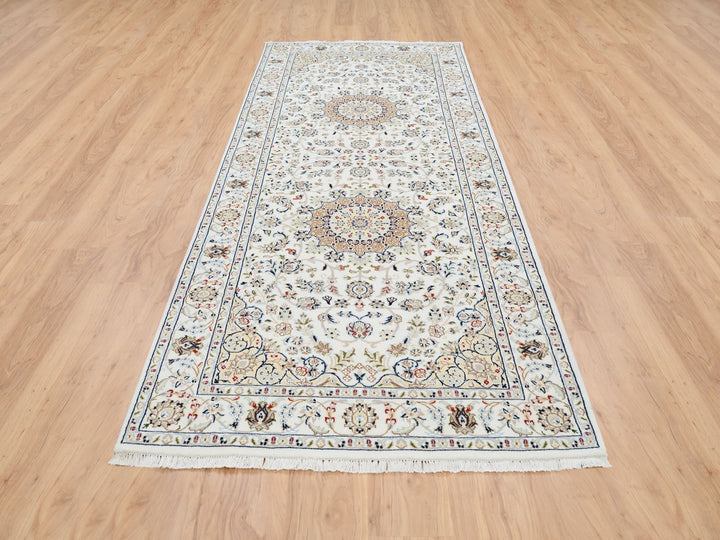 4'2" x 10'1" New Hand Knotted Ivory Wool Runner Oriental Rug - MOA10263964
