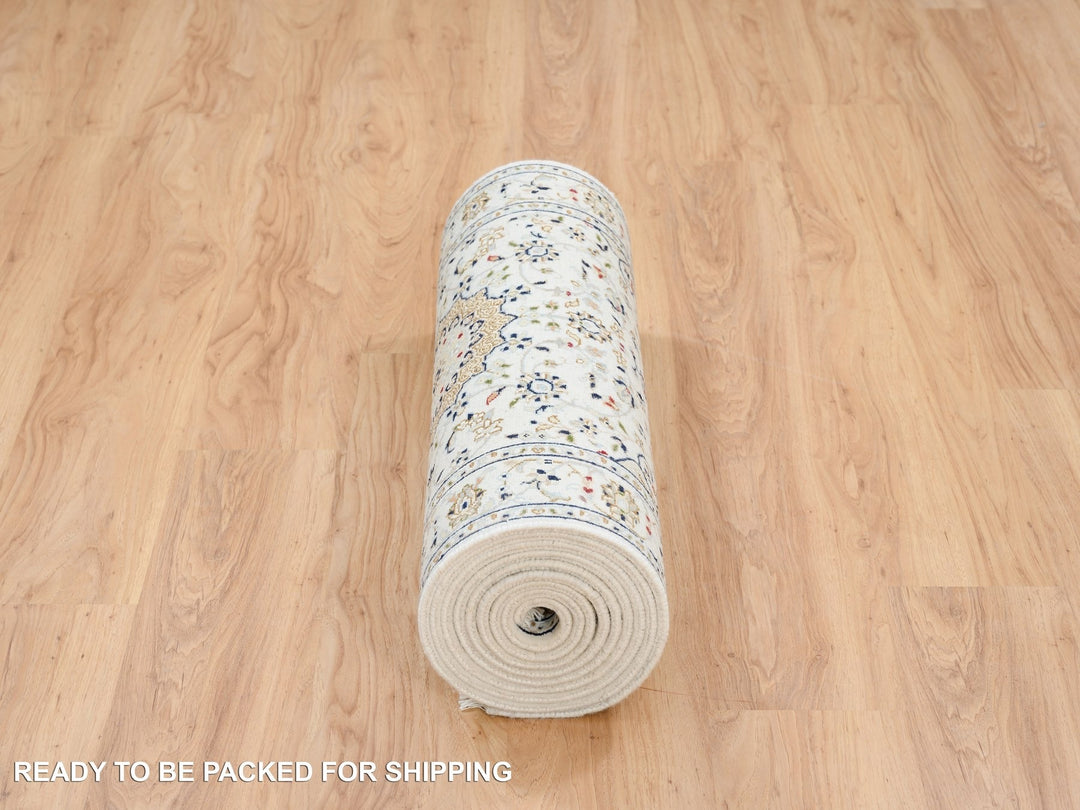 2'8" x 13'3" New Hand Knotted Ivory Wool Runner Oriental Rug - MOA10263975