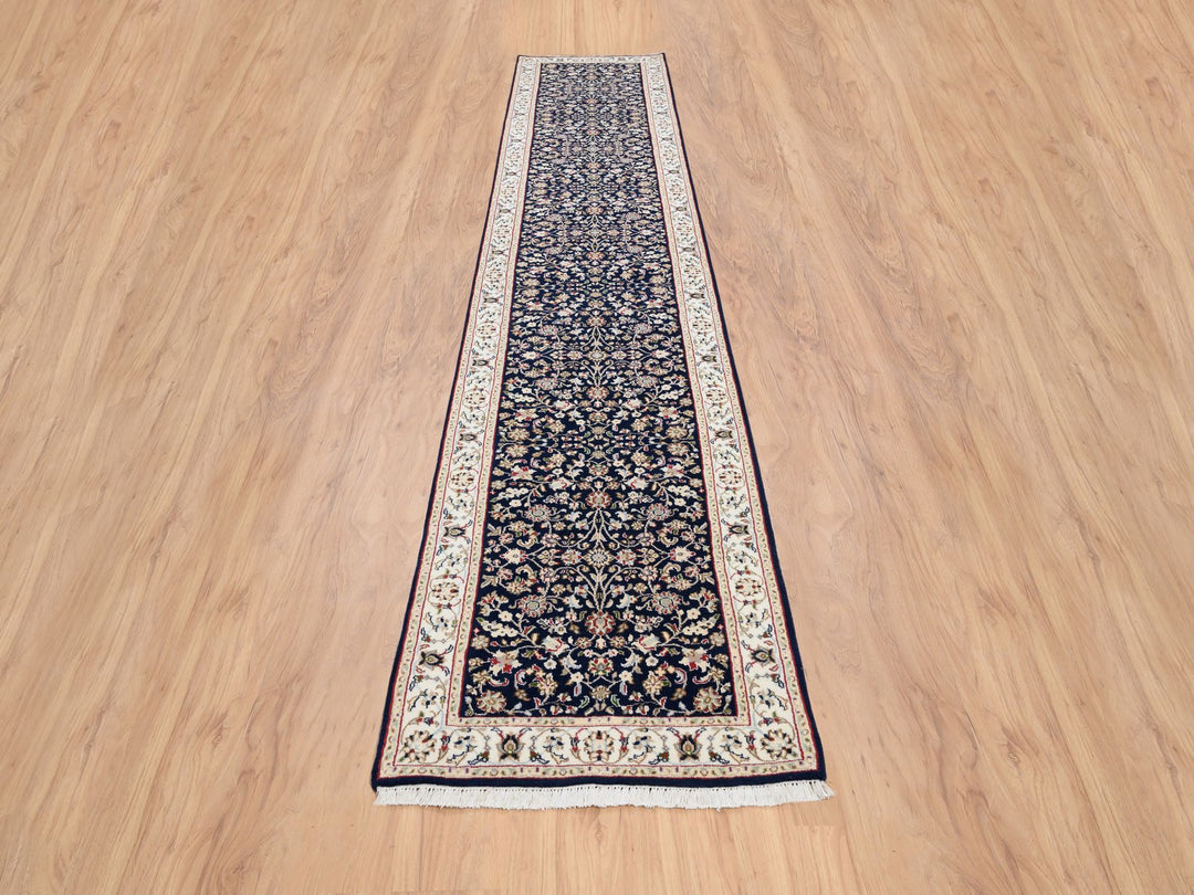 2'9" x 14'0" New Hand Knotted Blue Wool Runner Oriental Rug - MOA10263999