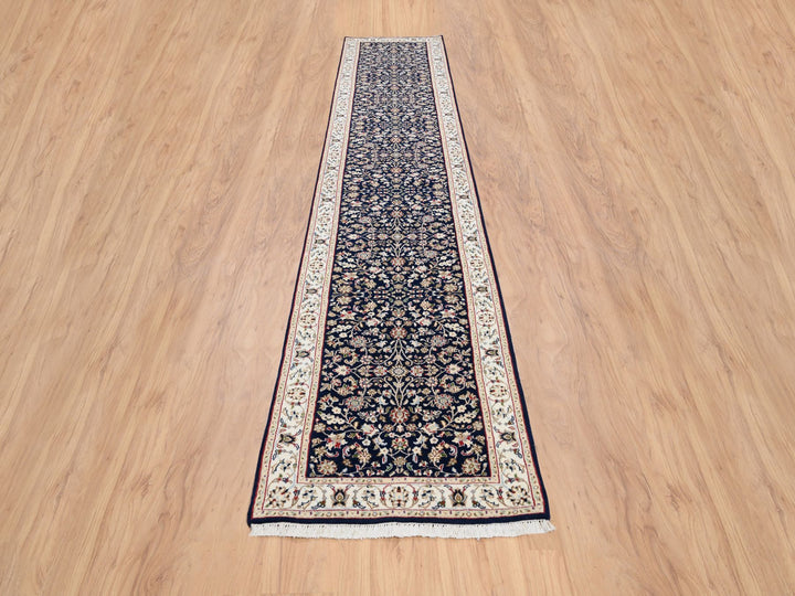 2'9" x 14'0" New Hand Knotted Blue Wool Runner Oriental Rug - MOA10263999