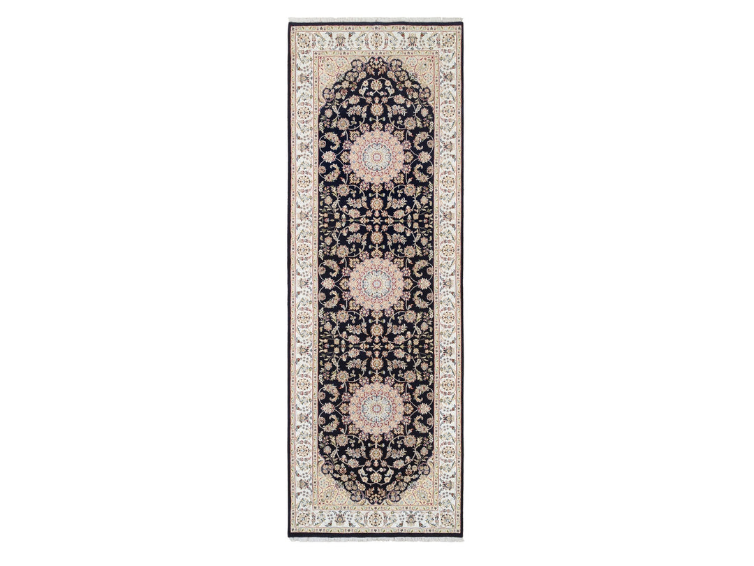 4'0" x 12'0" New Hand Knotted Blue Wool Runner Oriental Rug - MOA10264000