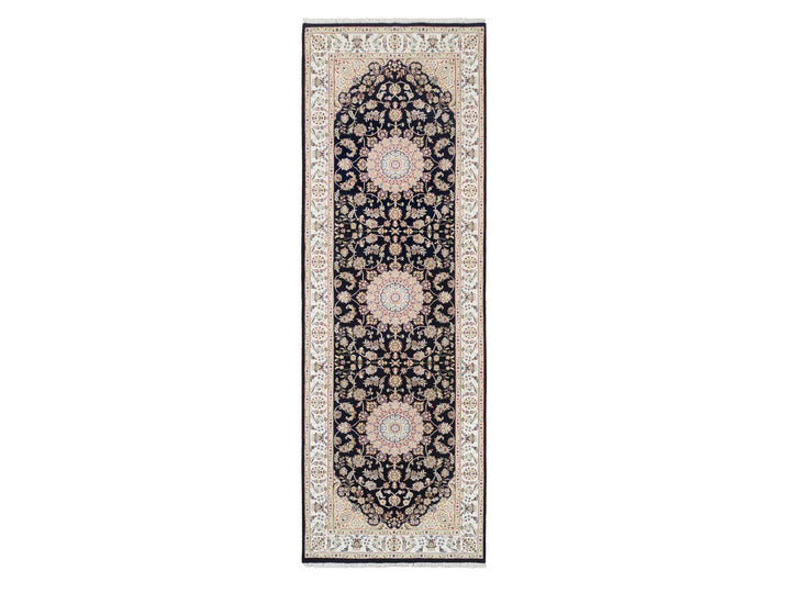 4'0" x 12'0" New Hand Knotted Blue Wool Runner Oriental Rug - MOA10264000