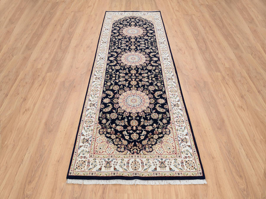 4'0" x 12'0" New Hand Knotted Blue Wool Runner Oriental Rug - MOA10264000