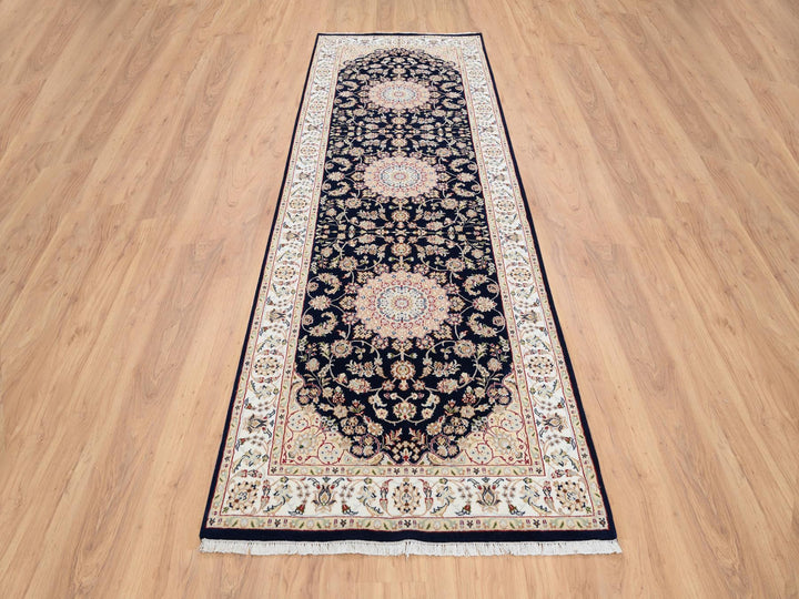 4'0" x 12'0" New Hand Knotted Blue Wool Runner Oriental Rug - MOA10264000