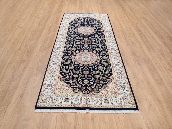 4'2" x 10'4" New Hand Knotted Blue Wool Runner Oriental Rug - MOA10264007