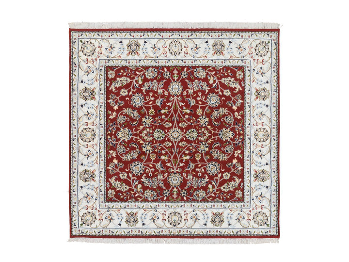5'0" x 5'1" New Hand Knotted Red Wool Square Oriental Rug - MOA10264011