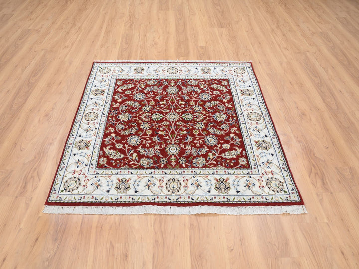 5'0" x 5'1" New Hand Knotted Red Wool Square Oriental Rug - MOA10264011