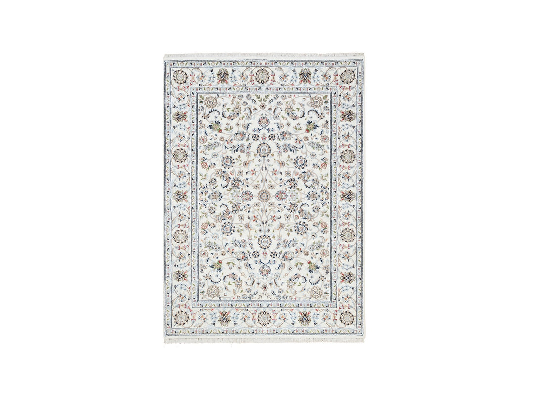 4'10" x 6'8" New Hand Knotted Ivory Wool Rectangle Oriental Rug - MOA10264030