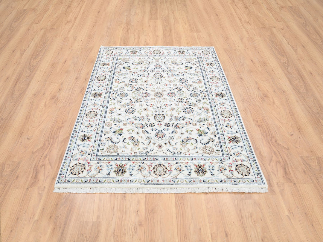 4'10" x 6'8" New Hand Knotted Ivory Wool Rectangle Oriental Rug - MOA10264030