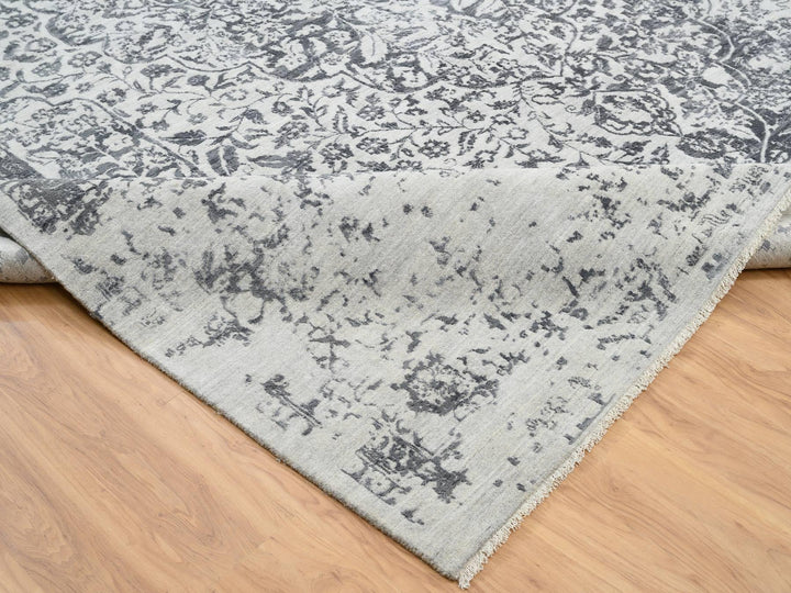 12'1" x 15'1" New Hand Knotted Grey Wool & Silk Rectangle Oriental Rug - MOA10264054