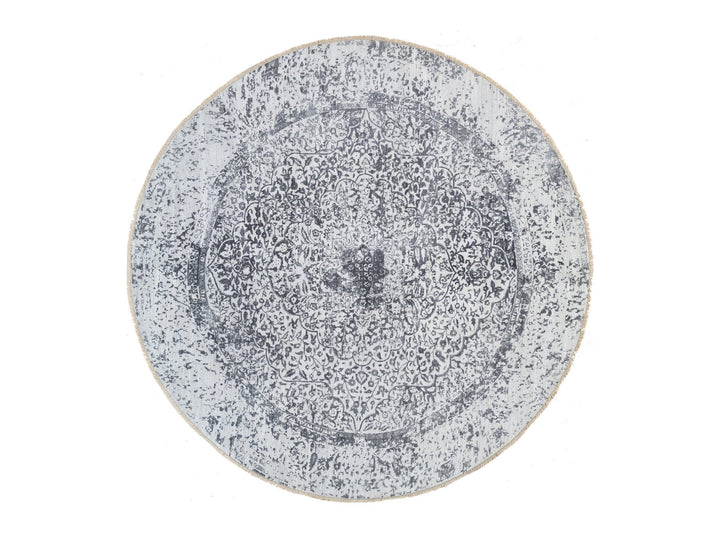 9'9" x 9'9" New Hand Knotted Grey Wool & Silk Round Oriental Rug - MOA10264059