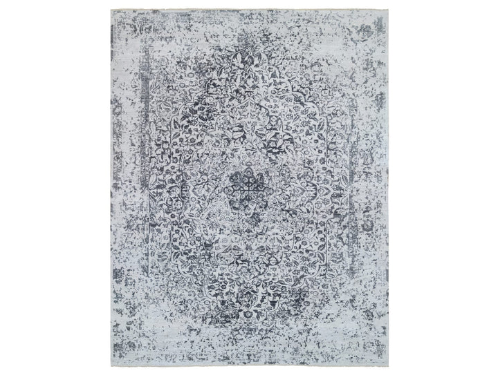 14'2" x 18'0" New Hand Knotted Grey Wool & Silk Rectangle Oriental Rug - MOA10264083