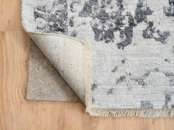 14'2" x 18'0" New Hand Knotted Grey Wool & Silk Rectangle Oriental Rug - MOA10264083