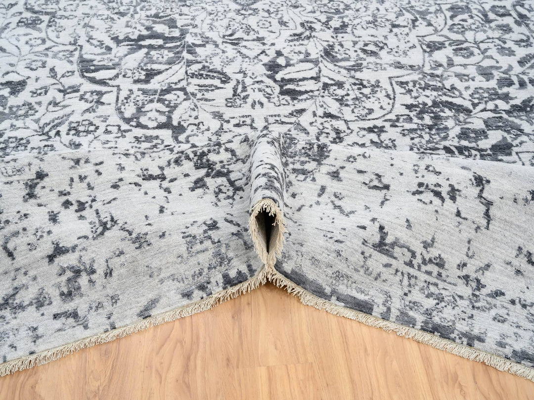14'2" x 18'0" New Hand Knotted Grey Wool & Silk Rectangle Oriental Rug - MOA10264083