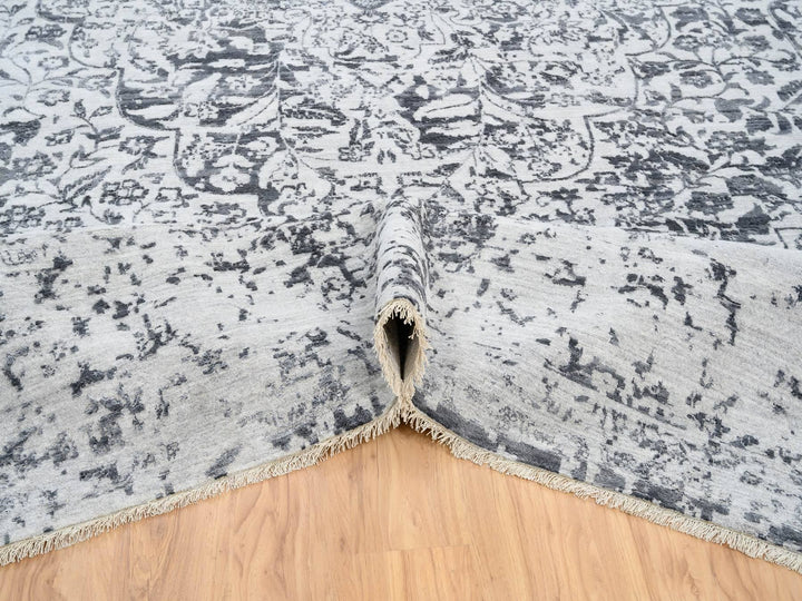 14'2" x 18'0" New Hand Knotted Grey Wool & Silk Rectangle Oriental Rug - MOA10264083