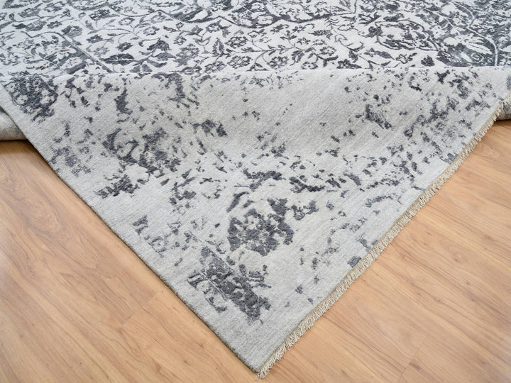 14'2" x 18'0" New Hand Knotted Grey Wool & Silk Rectangle Oriental Rug - MOA10264083