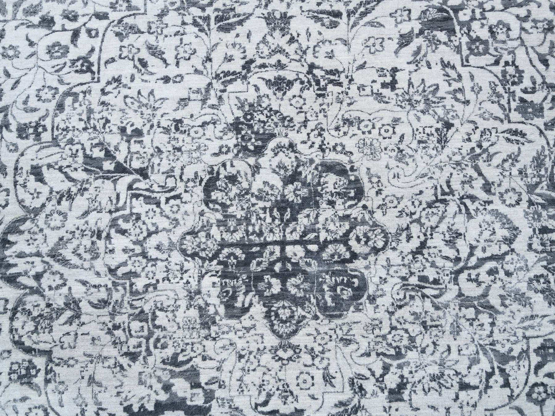 14'2" x 18'0" New Hand Knotted Grey Wool & Silk Rectangle Oriental Rug - MOA10264083