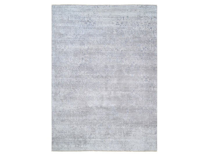 10'0" x 13'10" New Hand Knotted Grey Wool & Silk Rectangle Oriental Rug - MOA10264085