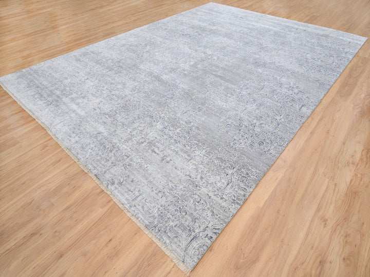 10'0" x 13'10" New Hand Knotted Ivory Wool & Silk Rectangle Oriental Rug - MOA10264085