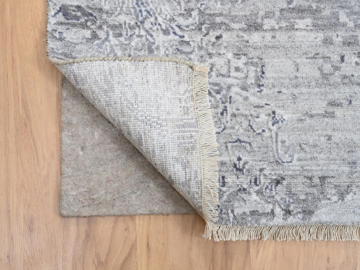 10'0" x 13'10" New Hand Knotted Grey Wool & Silk Rectangle Oriental Rug - MOA10264085