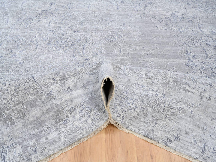 10'0" x 13'10" New Hand Knotted Grey Wool & Silk Rectangle Oriental Rug - MOA10264085