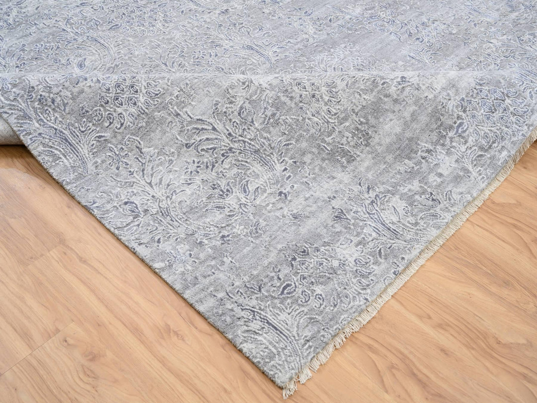 10'0" x 13'10" New Hand Knotted Grey Wool & Silk Rectangle Oriental Rug - MOA10264085