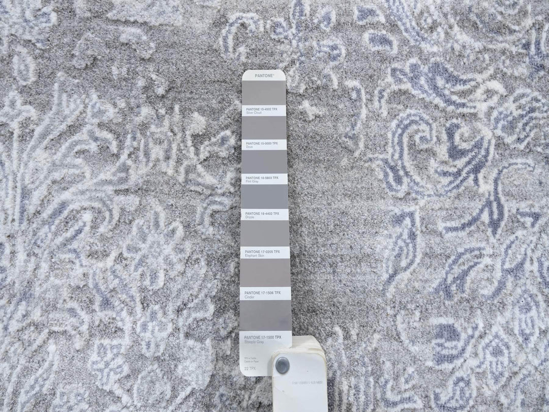 10'0" x 13'10" New Hand Knotted Ivory Wool & Silk Rectangle Oriental Rug - MOA10264085