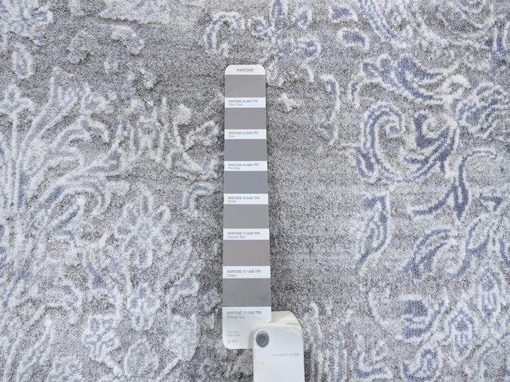 10'0" x 13'10" New Hand Knotted Grey Wool & Silk Rectangle Oriental Rug - MOA10264085