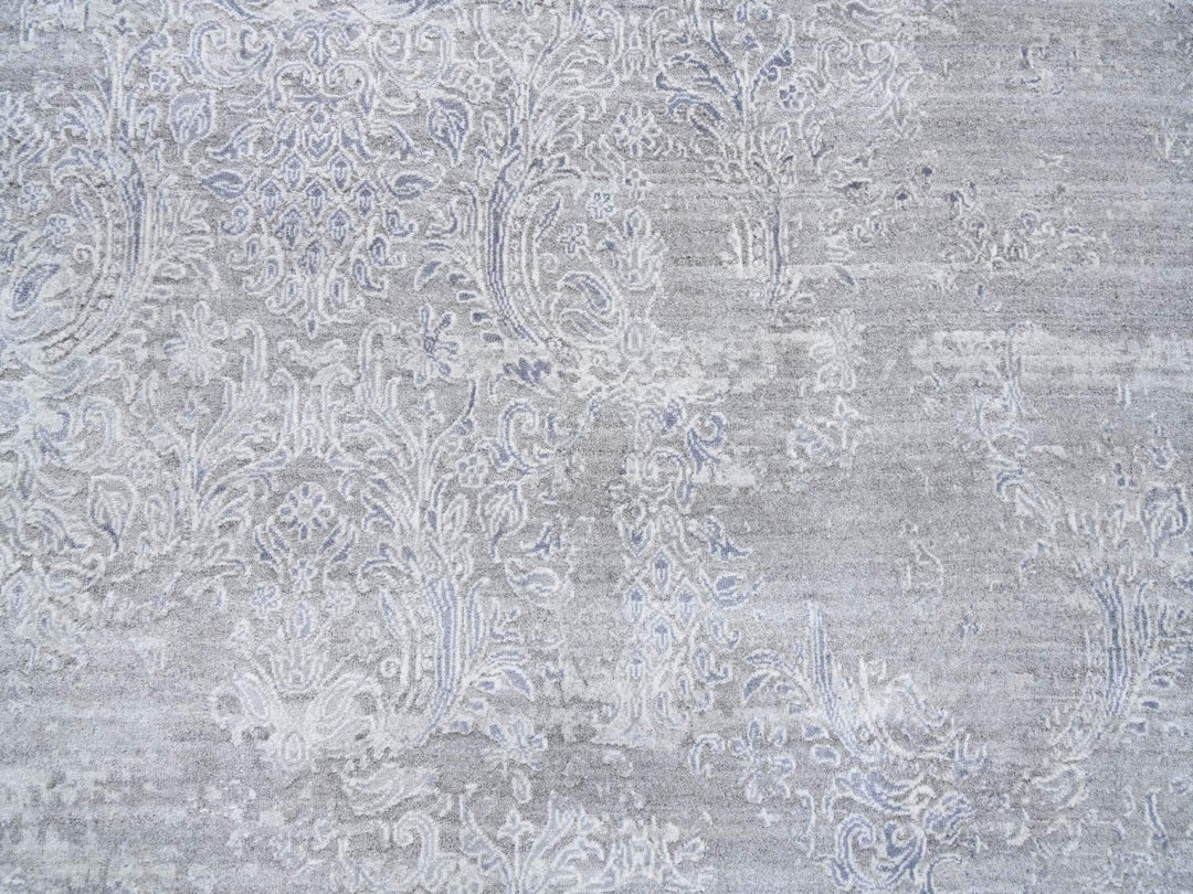 10'0" x 13'10" New Hand Knotted Grey Wool & Silk Rectangle Oriental Rug - MOA10264085