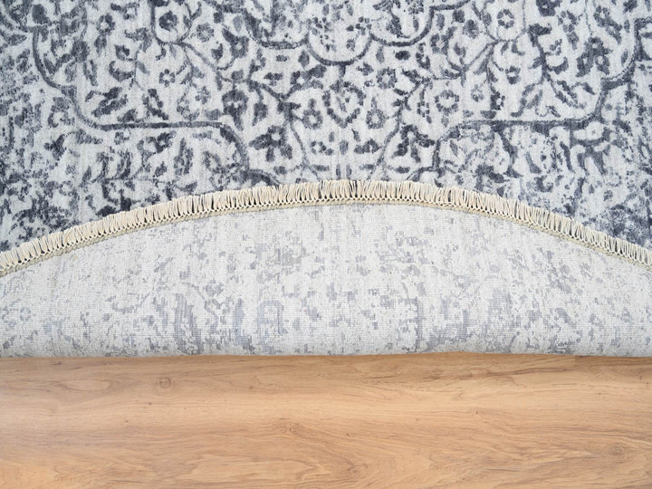 7'10" x 7'10" New Hand Knotted Grey Wool & Silk Round Oriental Rug - MOA10264086