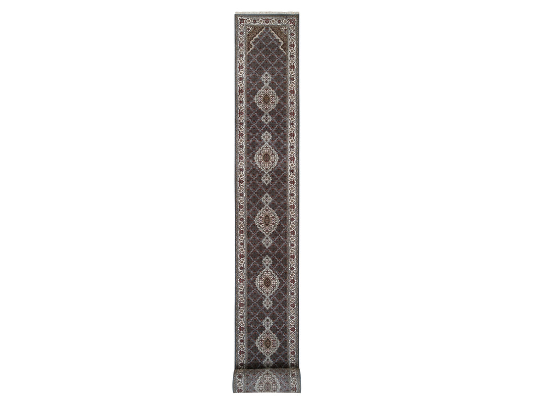 2'6" x 26'1" New Hand Knotted Grey Wool Runner Oriental Rug - MOA10264090