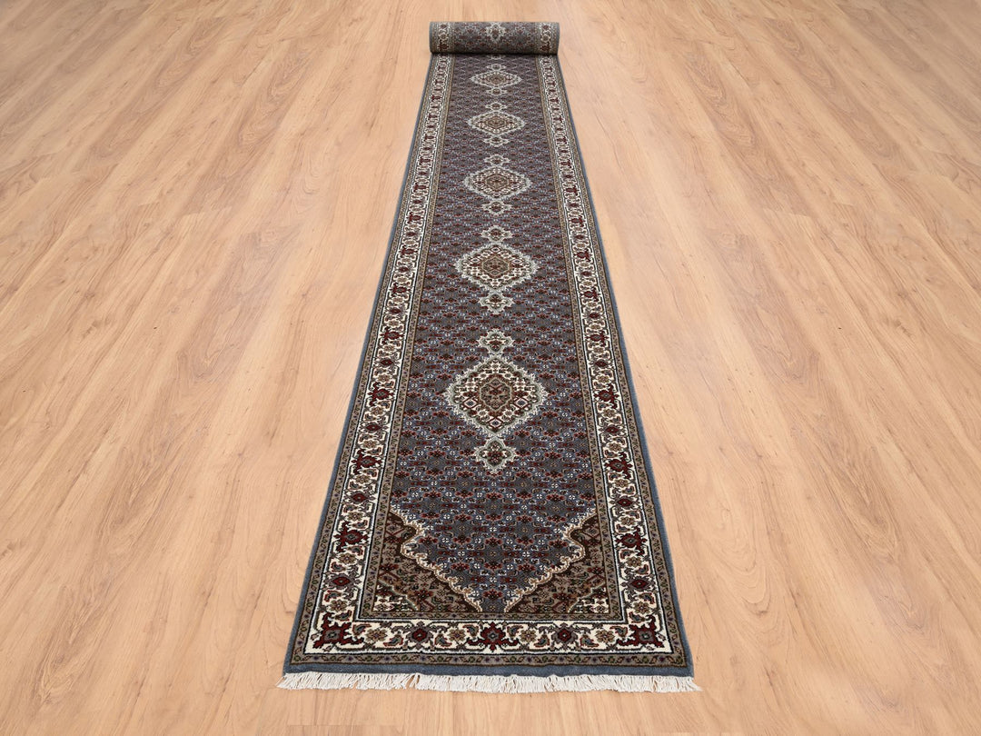 2'5" x 23'0" New Hand Knotted Grey Wool Runner Oriental Rug - MOA10264091