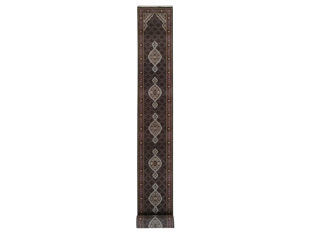 2'6" x 26'3" New Hand Knotted Black Wool Runner Oriental Rug - MOA10264094