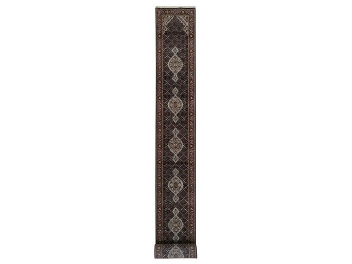 2'6" x 26'3" New Hand Knotted Black Wool Runner Oriental Rug - MOA10264094