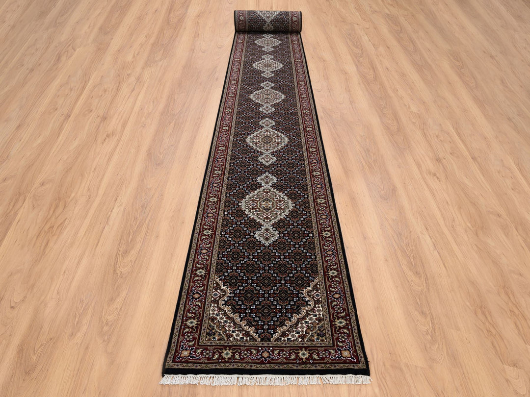 2'6" x 26'3" New Hand Knotted Black Wool Runner Oriental Rug - MOA10264094