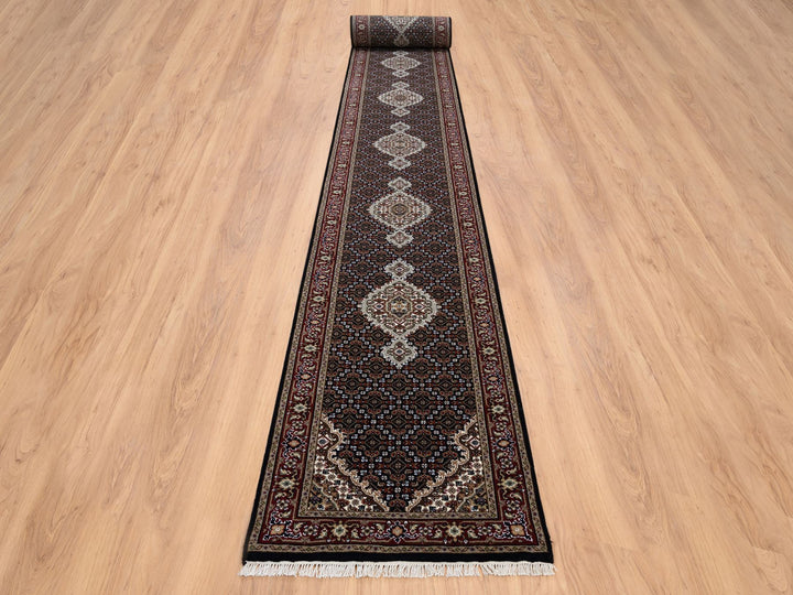 2'6" x 26'3" New Hand Knotted Black Wool Runner Oriental Rug - MOA10264094