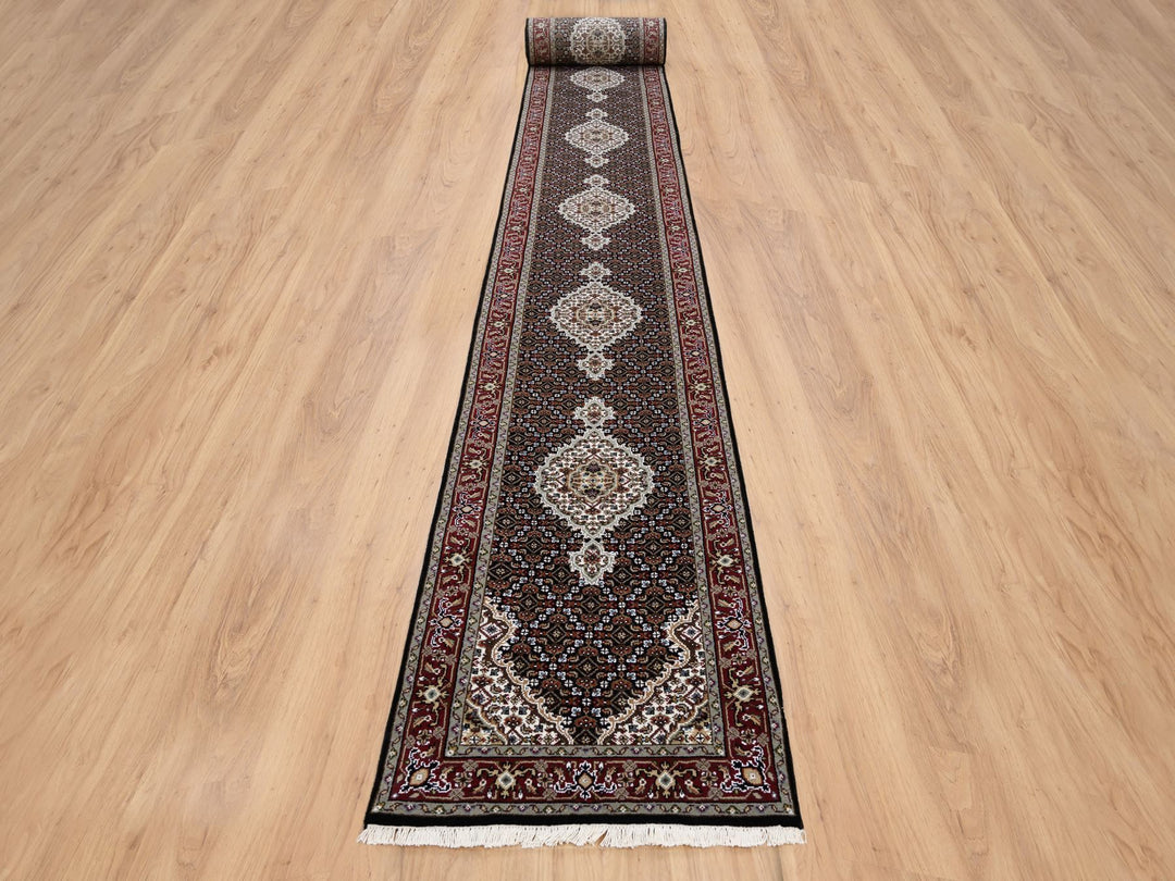 2'4" x 27'1" New Hand Knotted Black Wool Runner Oriental Rug - MOA10264095