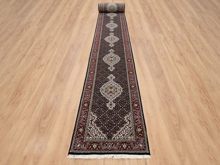 2'4" x 27'1" New Hand Knotted Black Wool Runner Oriental Rug - MOA10264095