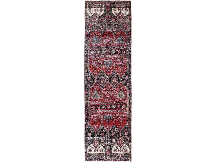 2'7" x 9'1" Vintage Hand Knotted Overdyed Wool Runner Oriental Rug - MOA102640