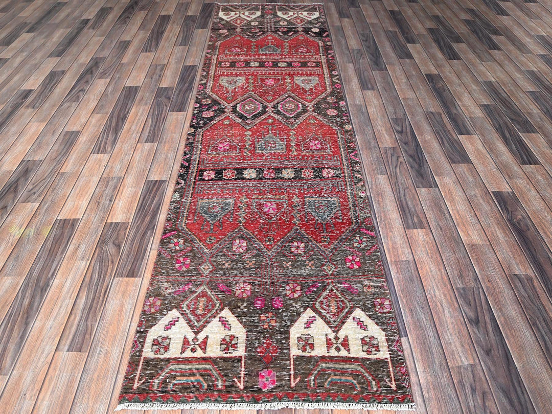 2'7" x 9'1" Vintage Hand Knotted Overdyed Wool Runner Oriental Rug - MOA102640