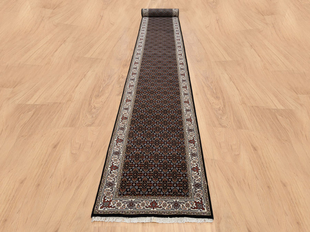 2'5" x 20'0" New Hand Knotted Black Wool & Silk Runner Oriental Rug - MOA10264114