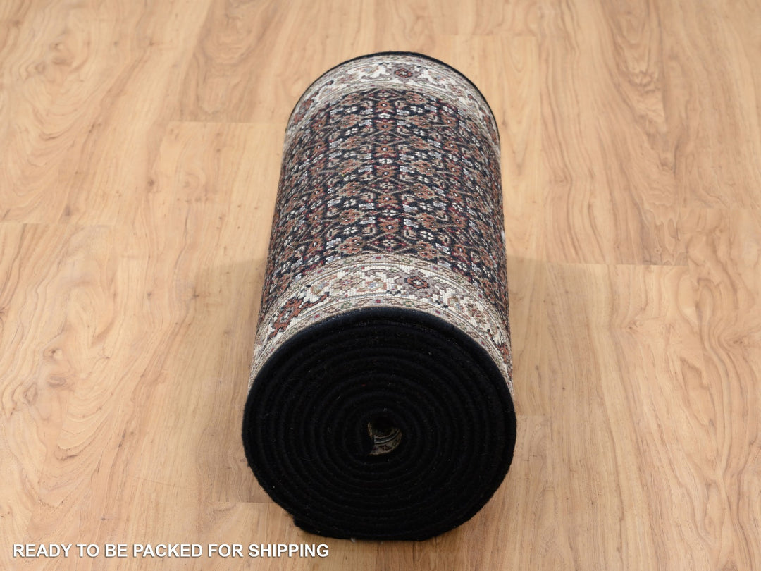 2'5" x 20'0" New Hand Knotted Black Wool & Silk Runner Oriental Rug - MOA10264114